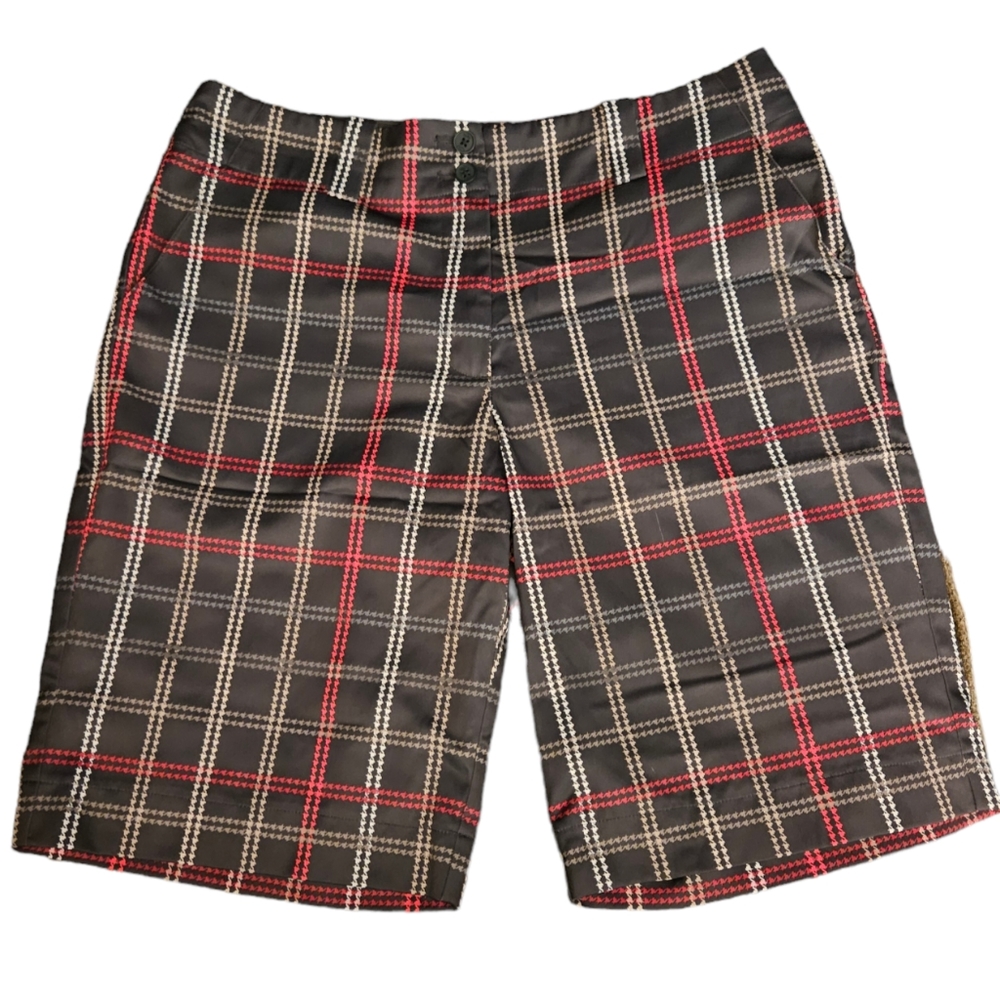 Nike Golf Women's Fit Dry Size 8 M Pink Gray White Plaid Bermuda Shorts